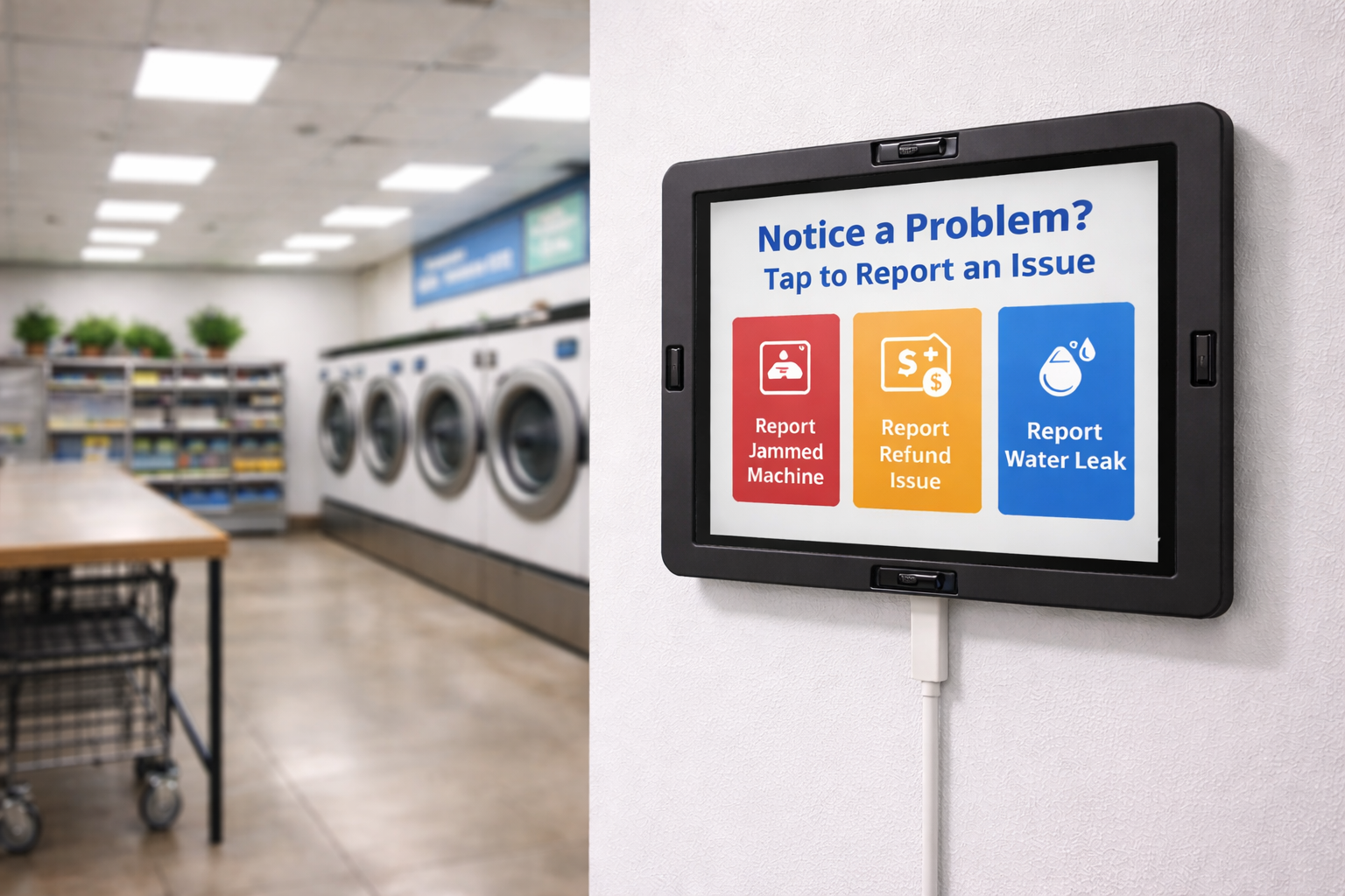 Revozly tablet reporting in a laundry setting