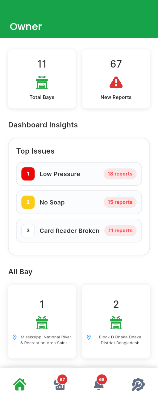 Owner dashboard view on a phone