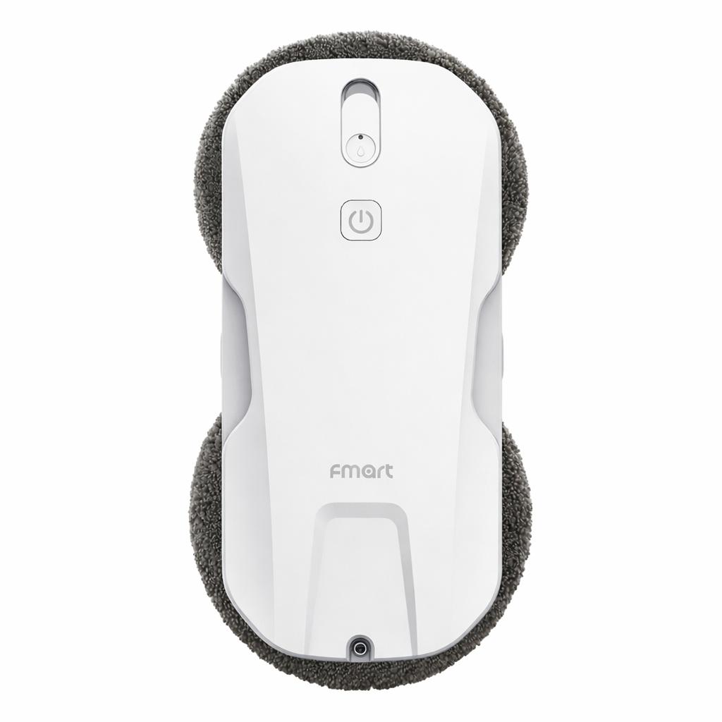 Робот-мойщик окон FMART на стекле на фоне города