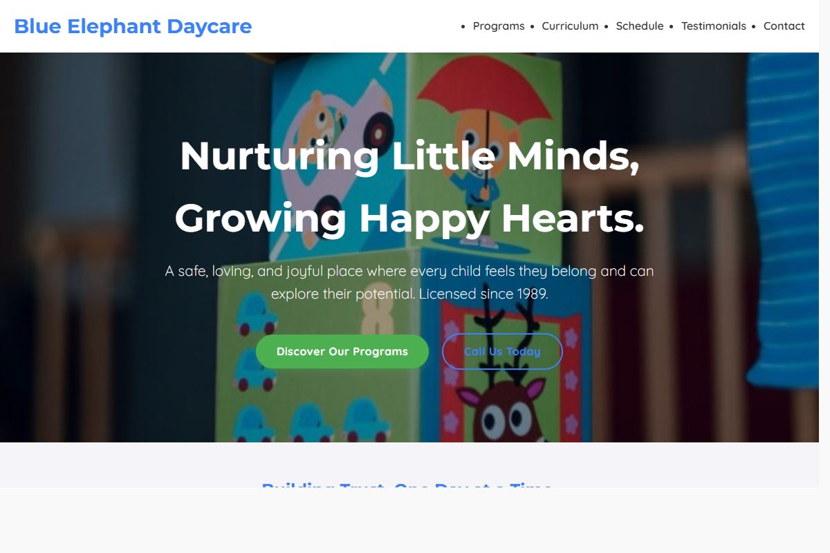 AI Redesign for blueelephantdaycare.com/