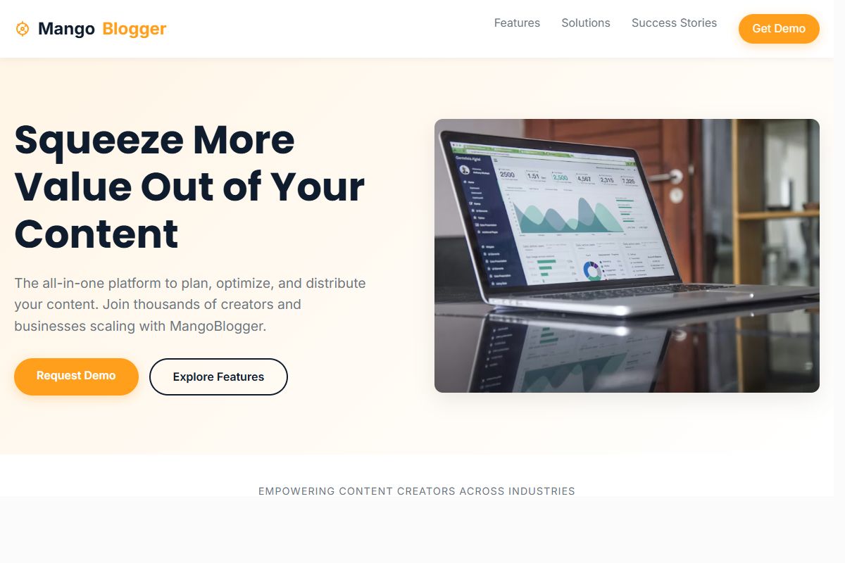 AI Redesign for mangoblogger.com/demo_request_submit/
